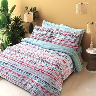 Luna Pink & Green Cotton Rich Duvet Cover Set