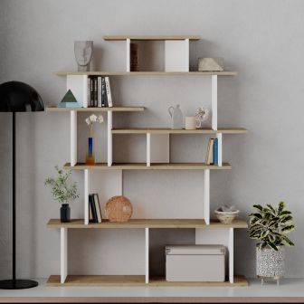 Apollon Oak & White Bookcase