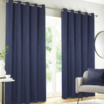 Mallory Navy Blockout Ready Made Eyelet Curtains