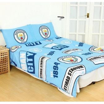 Manchester City Patch Blue Cotton Mix Duvet Cover Set