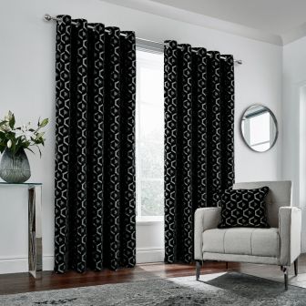 Maxim Black Interlined Thermal Ready Made Eyelet Curtains