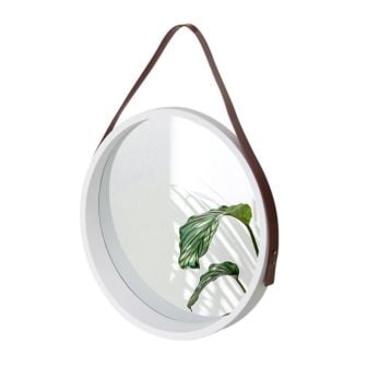 Round White Mirror with Strap