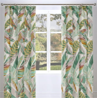 Palm Leaf Green Lined Pencil Pleat Curtains