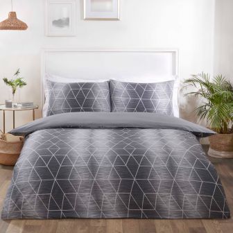 Hexagon Silver Cotton Mix Duvet Set