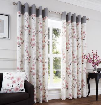 Asha Blush Ready Made Eyelet Curtains