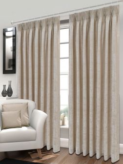 Romney Natural Ready Made Pencil Pleat Curtains
