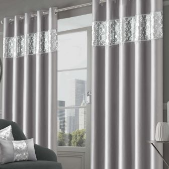 Shimmer Bedroom Collection Silver Eyelet Curtains