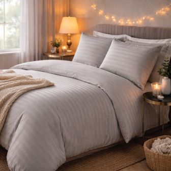 Hilton Stripe Silver 100% Cotton Count Duvet Cover Set