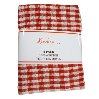 Check Red Tea Towels 4pk