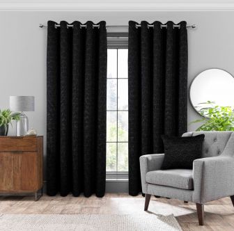 Rimini Black Blackout Ready Made Eyelet Curtains