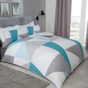 Splice Geo Teal Cotton Mix Duvet Set