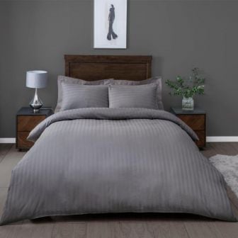 Satin Stripe Grey 100% Cotton Duvet Set