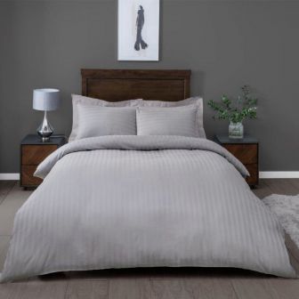 Satin Stripe Silver 100% Cotton Duvet Set