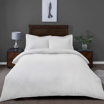 Satin Stripe White 100% Cotton Duvet Set