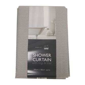 Shower Curtain Waffle Grey Lined