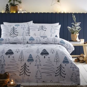 Scandi Trees Blue Cotton Mix Duvet Set