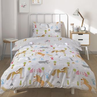 Show Jumping Grey Cotton Mix Duvet Cover Set
