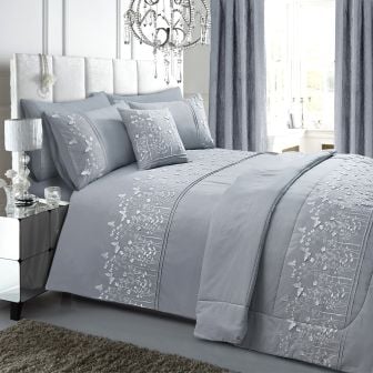 Butterfly Silver Cotton Rich Duvet Cover Set