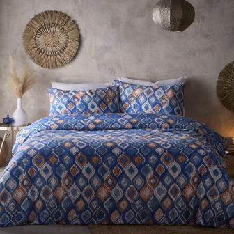 Tangiers Blue Cotton Mix Duvet Cover Set