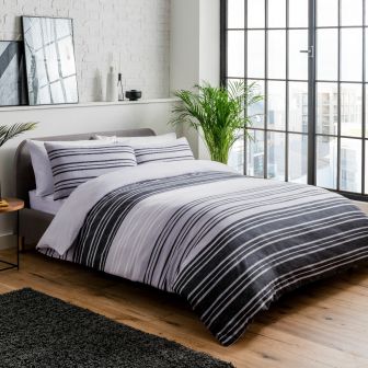 Textured Stripe Black & Grey Cotton Mix Duvet Set