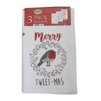 3 Pack Christmas Robin Tea Towels