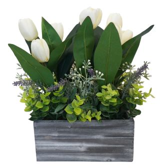 White Tulips in Wooden Crate