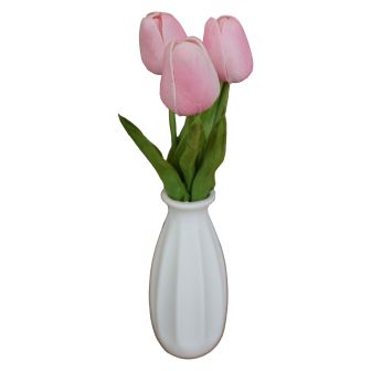 Pink Tulips in White Vase 