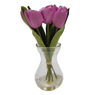 Pink Tulips in Glass Vase