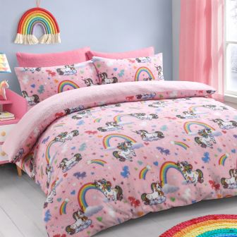 Teddy Fleece Pink Unicorn Duvet Cover Set 