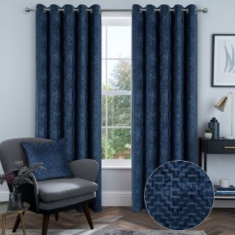  Windsor Navy Ready Made Eyelet Curtains