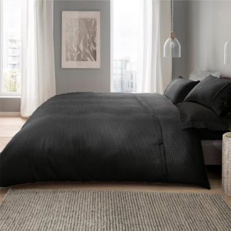 Waffle Black 100% Cotton Mix Duvet Set 