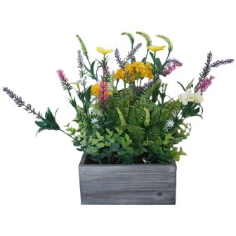 Spring Flowers in Wooden Crate