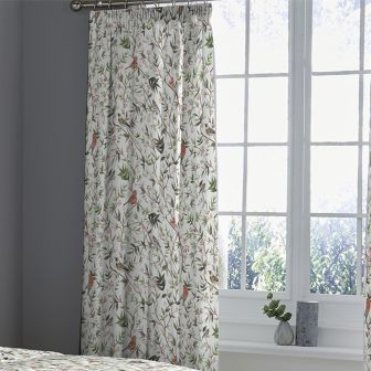 Woodland Birds Green Pencil Pleat Curtains 66" x 72"