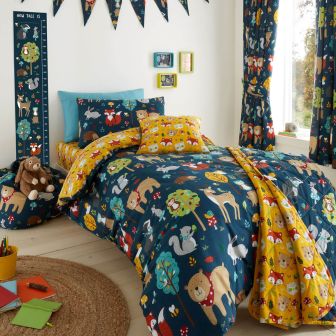 Woodland Friends Navy Cotton Mix Duvet Cover Set