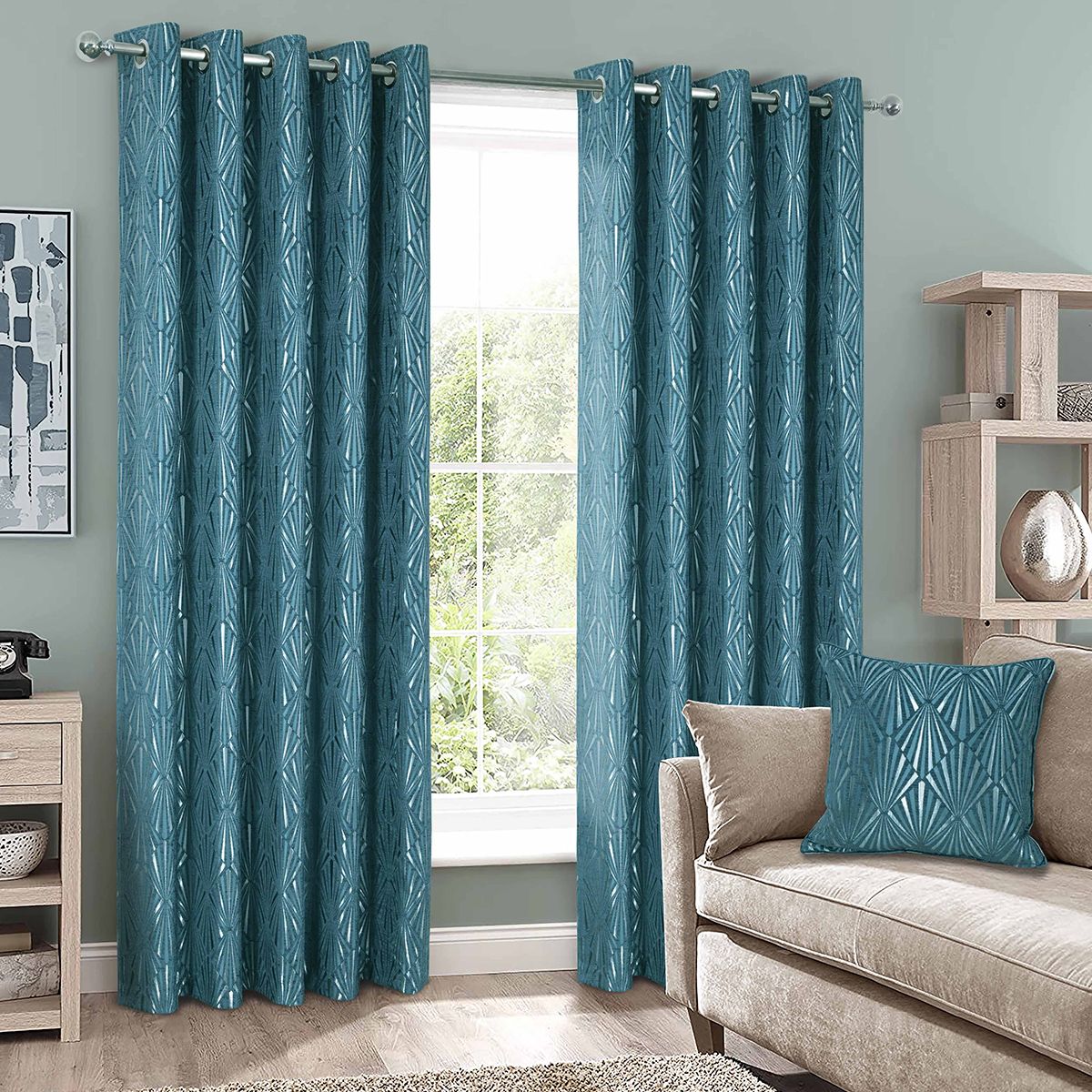 Harlequin Teal Ready Made Eyelet Curtains