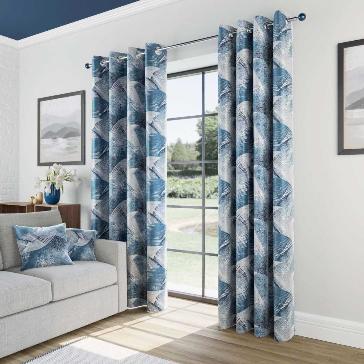 Jackson Blue Ready Made Eyelet Curtains