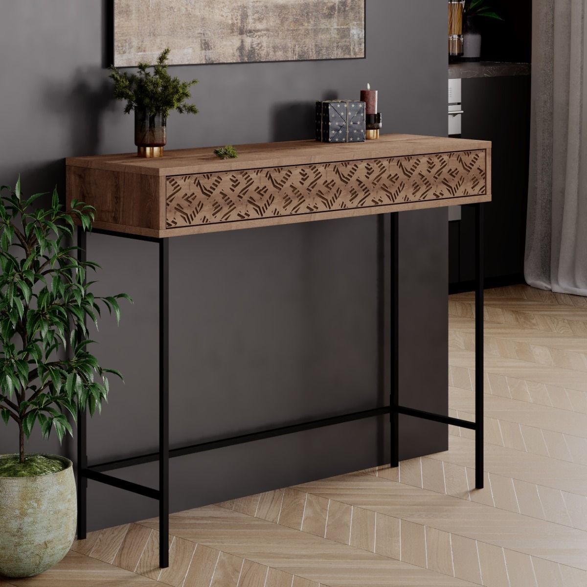 Dark oak shop console table