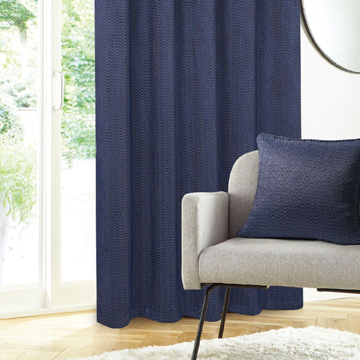 Mallory Navy Blockout Ready Made Eyelet Curtains
