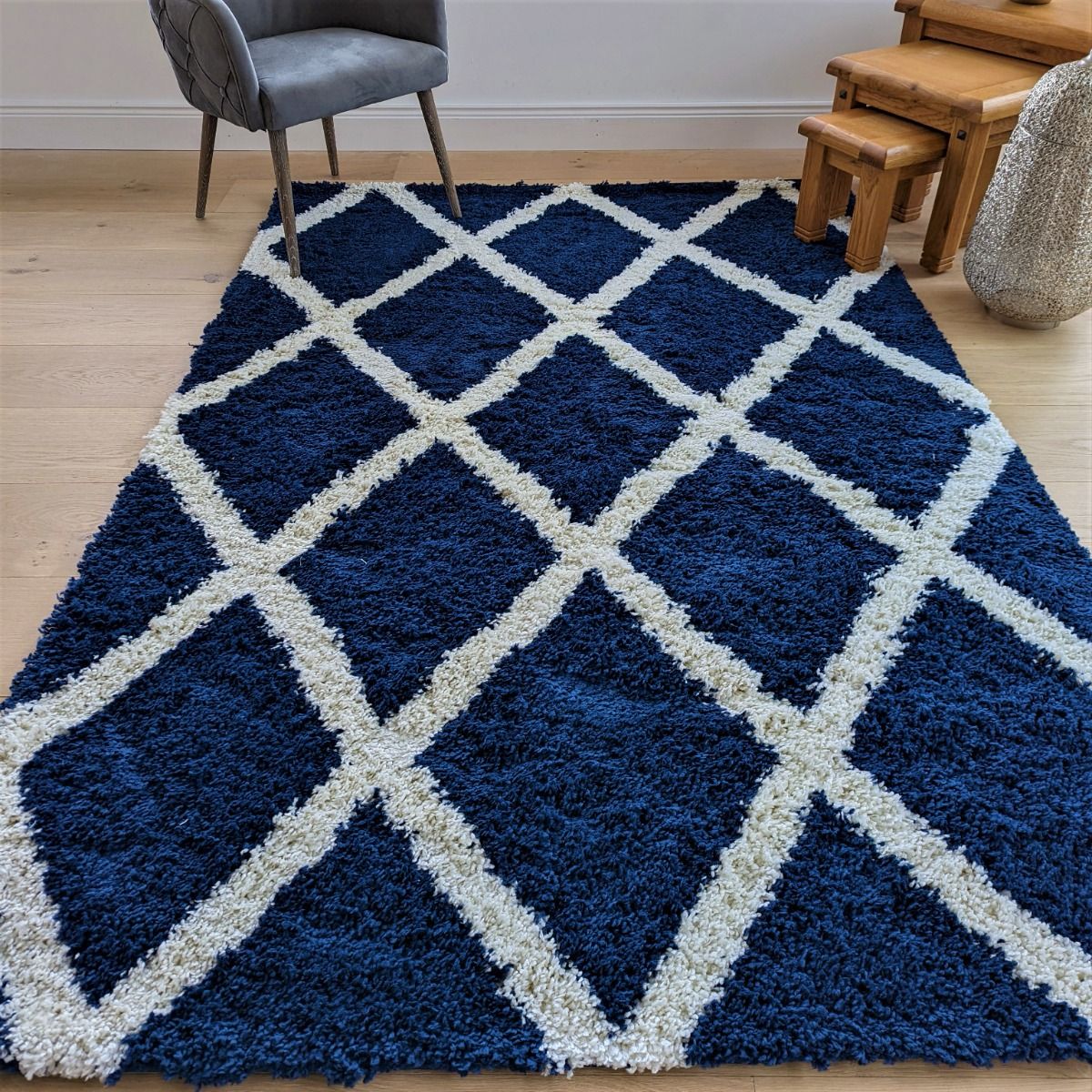 Navy shag shop rug