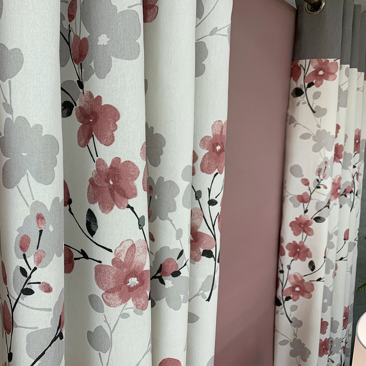 Paige Ready Made Lined Eyelet Curtains Blush 
