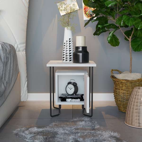 White side deals table with baskets
