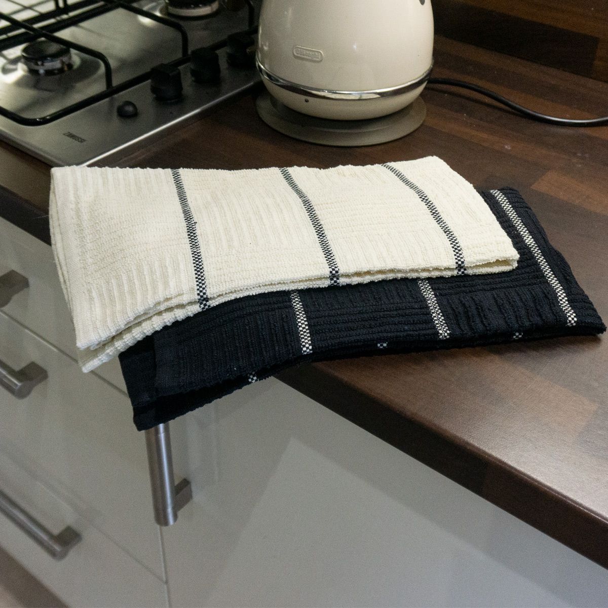 Cream and black hand towels sale