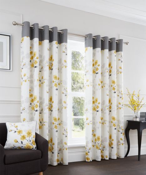 Asha Ochre Ready Made Eyelet Curtains