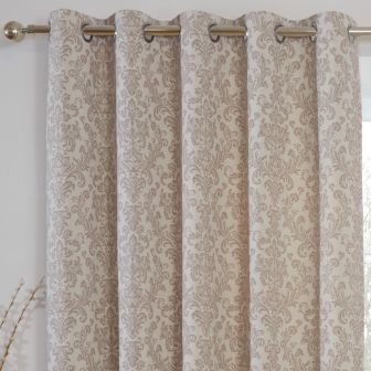 Damask Natural Ready Made Eyelet Curtains