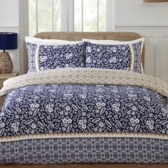 Elara Navy Duvet Cover and Fitted Sheet Set