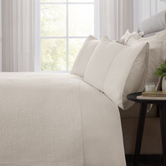 Hampton Waffle Cream 100% Cotton Duvet Cover Set