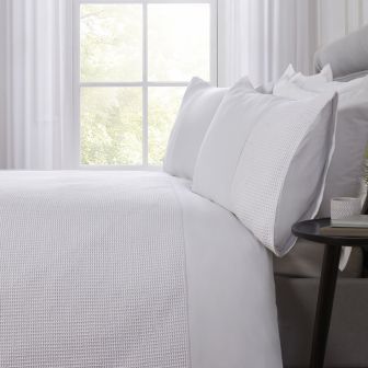 Hampton Waffle White 100% Cotton Duvet Cover Set