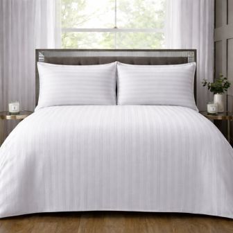 Hilton Stripe White 100% Cotton Duvet Cover Set