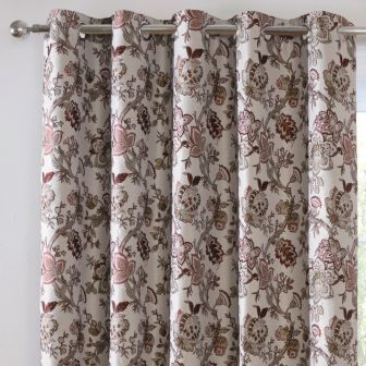 Jacobean Autumn Lined Ready Made Eyelet Curtains