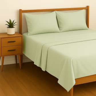 Percale Laurel Green Cotton Mix Flat Sheet Range
